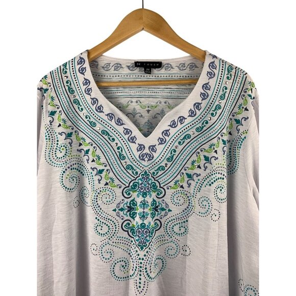 N Touch Womens 2X White & Teal Paisley Print Top - Picture 4 of 5